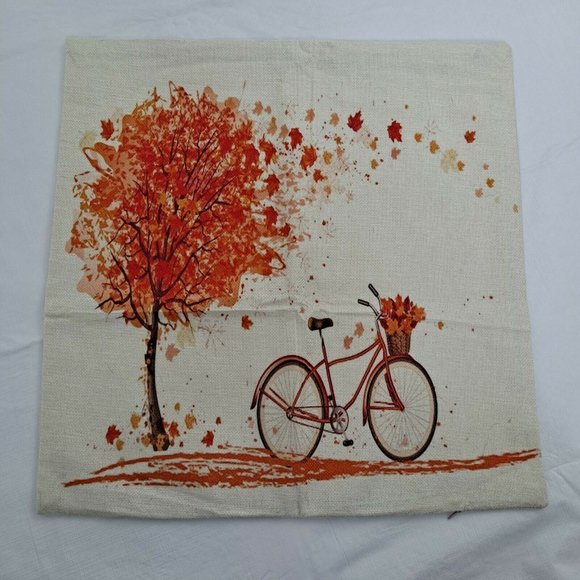 Bicycle Fall Tree Leaves Seasonal Throw Pillow Cover - Picture 1 of 5